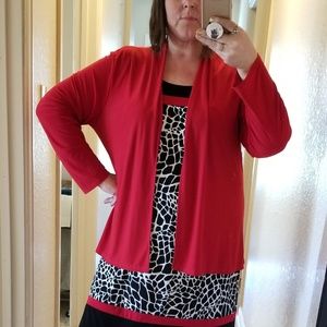 Avital Sweaters - Women's Plus Size Red Silky Cardigan Avital Sweaters - Women's Plus Size Red Silky Cardigan
